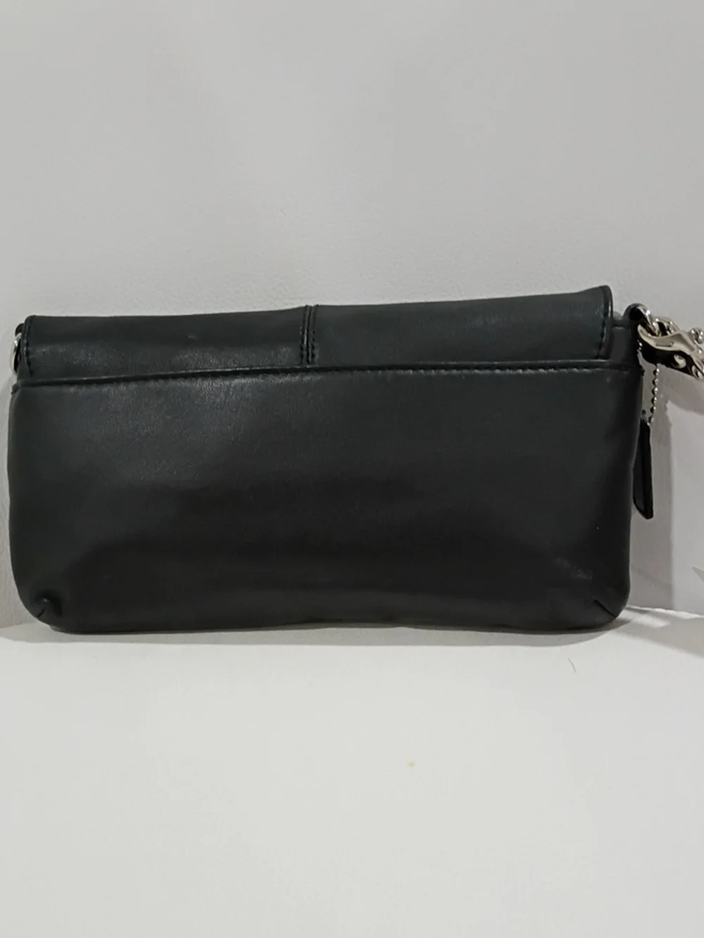 Coach Black Leather Wristlet Clutch with Patent Leather Trim And Silver Hardware